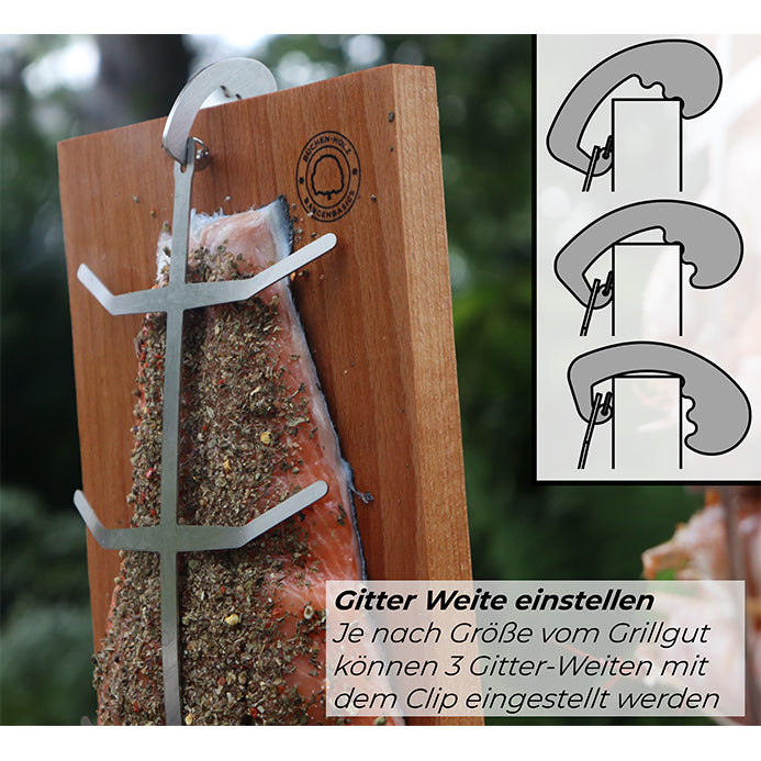 Haltersystem von dem Bargen 32cm Flammlachsbrett mit Halterung für Feuerschale und Feuerplatte
