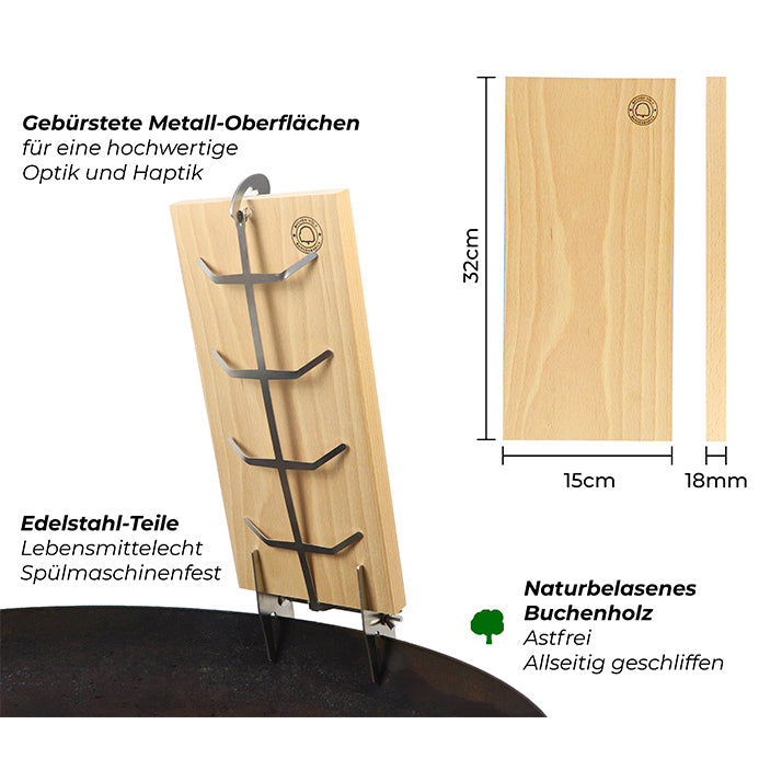 Bargen 32cm Flammlachsbrett mit Halterung für Feuerschale und Feuerplatte