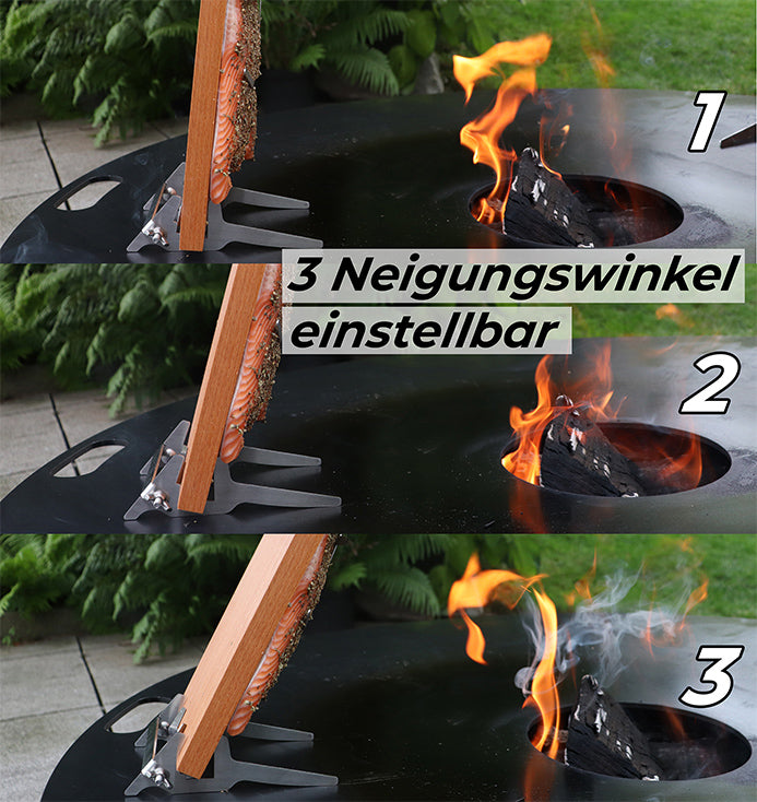 Bargen 32cm Flammlachsbrett mit Halterung für Feuerplatte 3 Neigungswinkel
