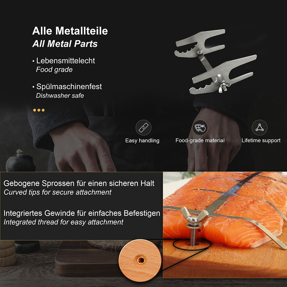 Bargen Flammlachsbrett mit Edelstahl Halterung für Feuerschale Qualität und Handhabung