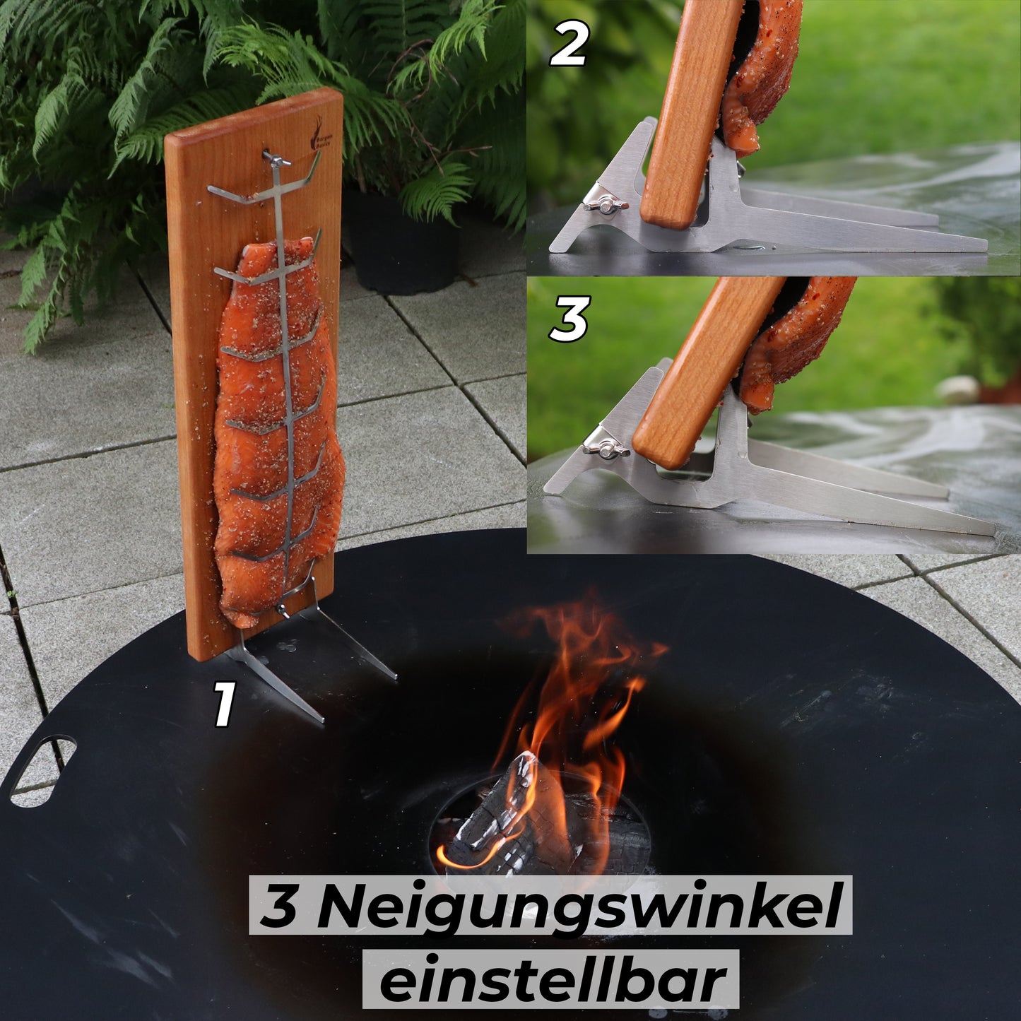Bargen Flammlachsbrett Halterung Feuerplatte Feuerring