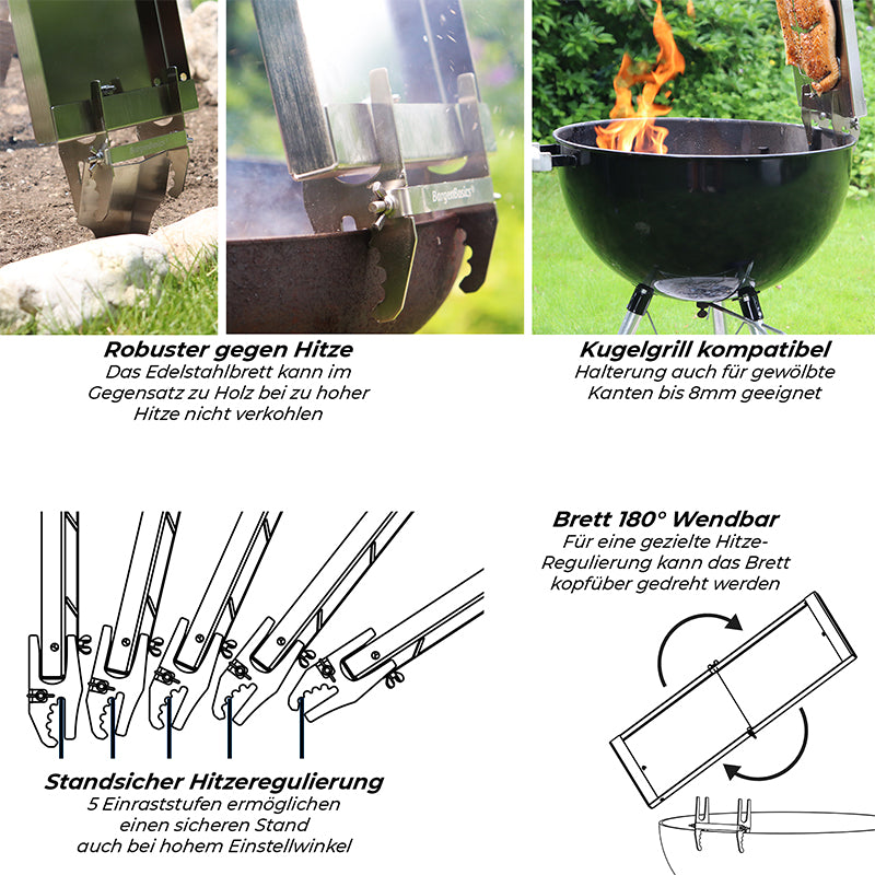 Bargen Flammlachsbrett aus Edelstahl kompakt camping