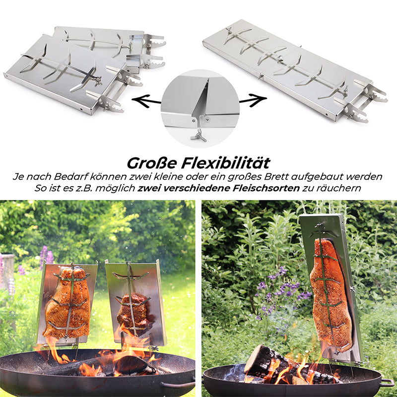 Bargen Flammlachsbrett aus Edelstahl kompakt camping