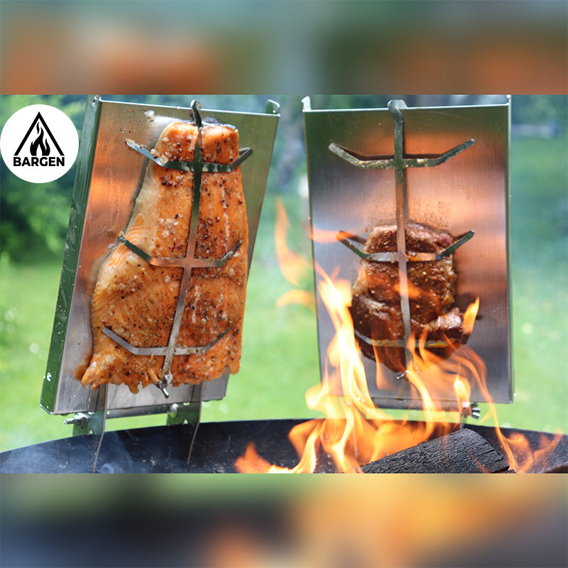 Bargen Flammlachsbrett aus Edelstahl kompakt camping